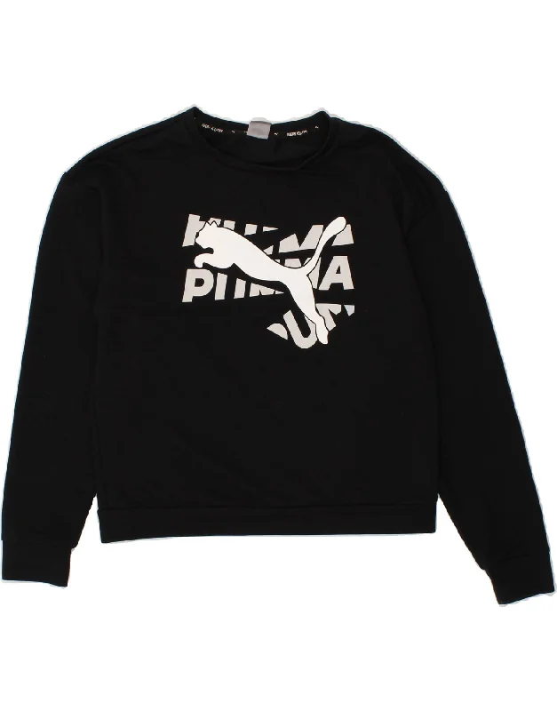 PUMA Girls Graphic Sweatshirt Jumper 15-16 Years Black Polyester