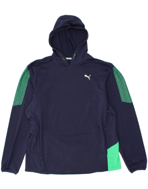 PUMA Mens Hoodie Jumper 2XL Navy Blue Colourblock Polyester