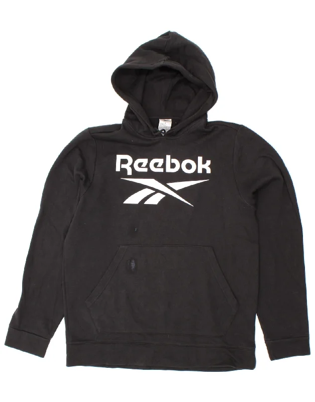 REEBOK Mens Graphic Hoodie Jumper Large Black Cotton