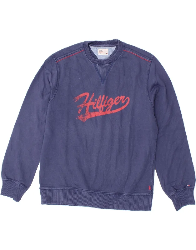 TOMMY HILFIGER Mens Graphic Sweatshirt Jumper Medium Navy Blue Cotton