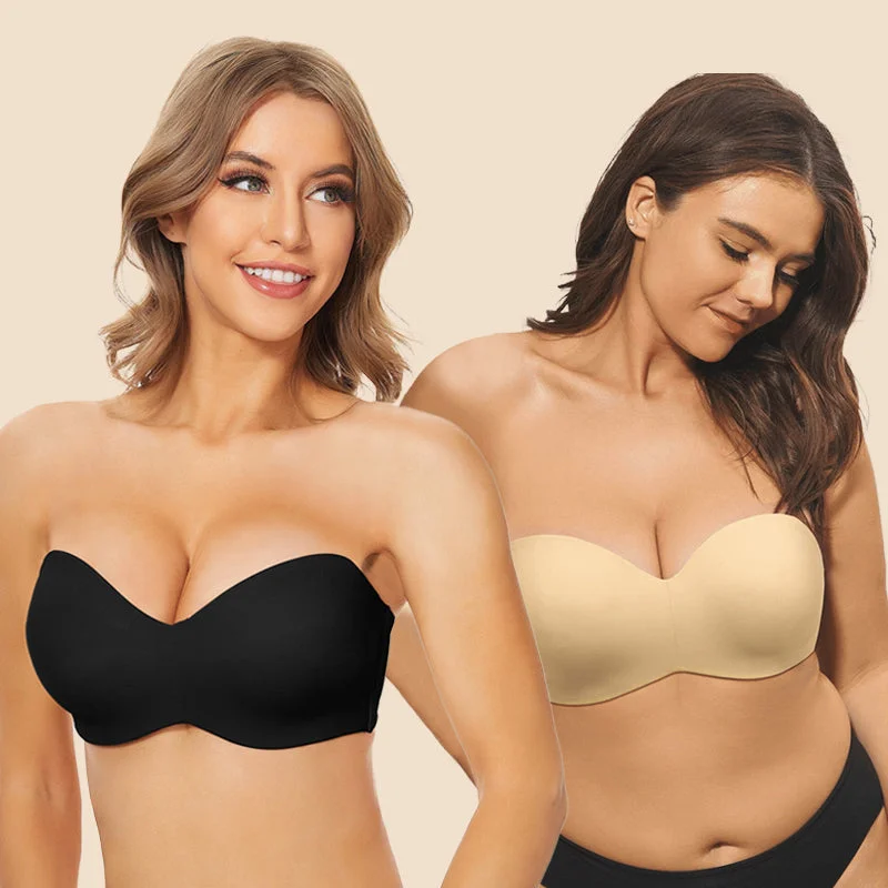 SheCurve® New Full Support Non-Slip Convertible Bandeau Bra-Black+Nude