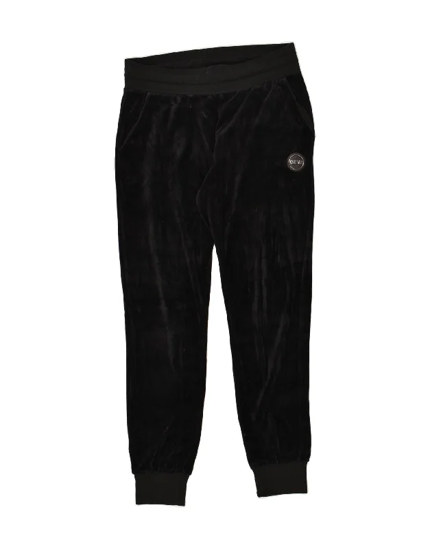 COLMAR Womens Velour Tracksuit Trousers Joggers UK 8 Small Black Cotton