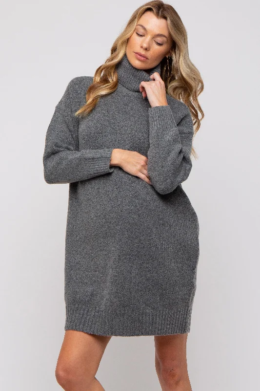 Charcoal Turtleneck Maternity Sweater Mini Dress