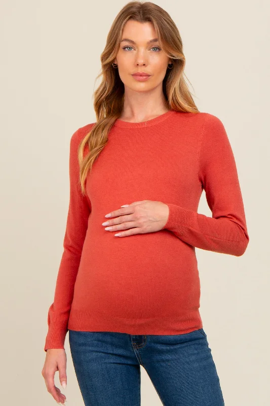 Dark Rust Basic Soft Knit Maternity Sweater