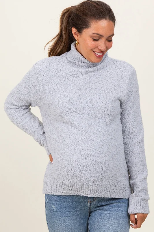 Heather Grey Turtleneck Chenille Knit Maternity Sweater