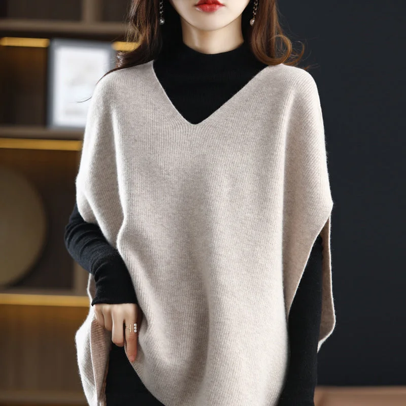 NiDELL Drop Shoulder Vest Women's Sweater V-neck . Autumn Solid Color Casual Sweater Loose Korean Style Sleeveless Waistcoat