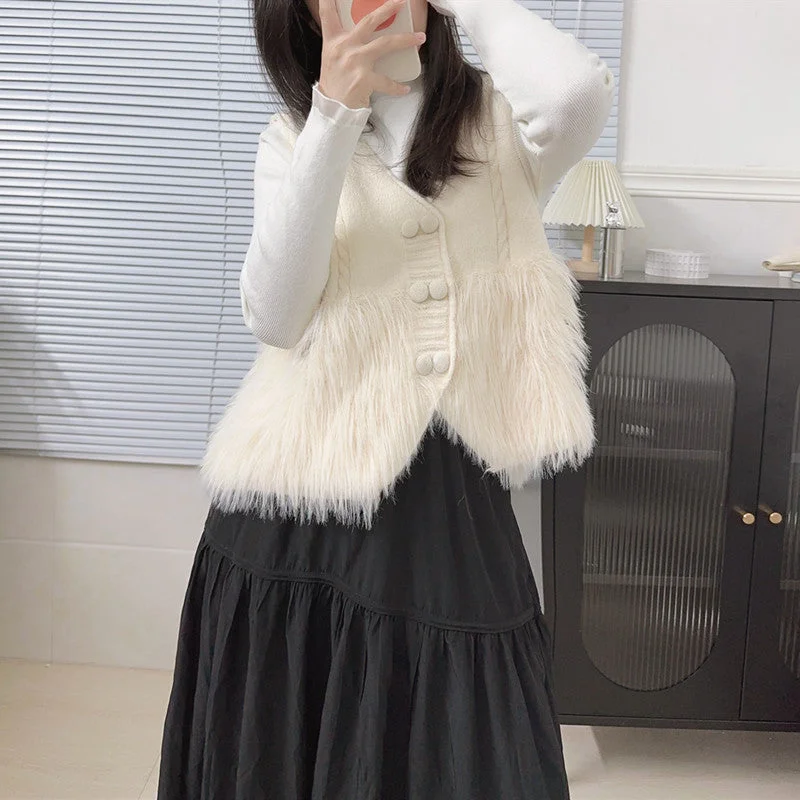 NiDELL Korean Style Fashionable Sleeveless Stitching Loose Sweater Coat Women's . Autumn New Knitted Vest Fashion