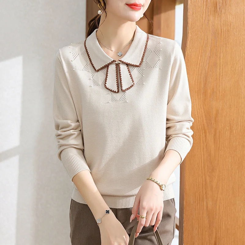 NiDELL Mom's Autumn Clothes Fashionable Knitted Small Shirt Western Style Underwear Shirt . Female New Autumn and Winter Sweaters