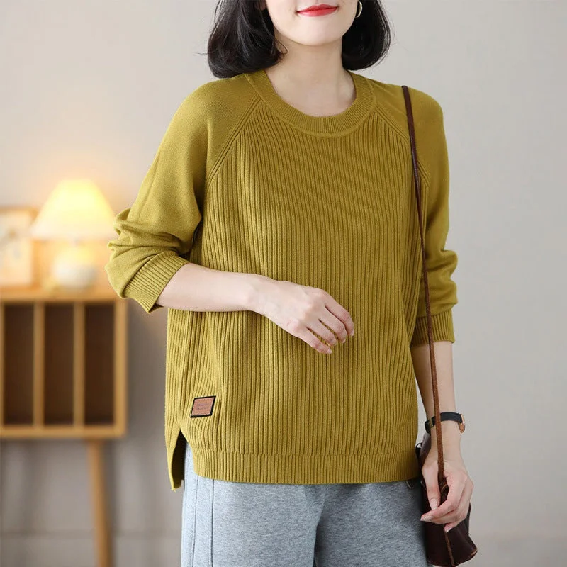 NiDELL Plus-Sized Autumn and Winter Sweater Women's New round Neck Oversize Cover Belly Solid Color Top Slimming Loose Korean Style Bottoming Sweater