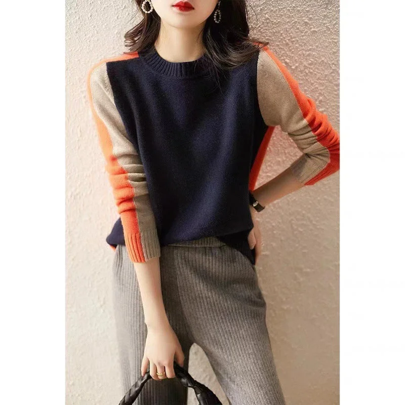 NiDELL Simple Fashion round Neck Multicolor Bottoming Sweater Autumn New Western Style Youthful-Looking Loose Slimming . Sweater for Women