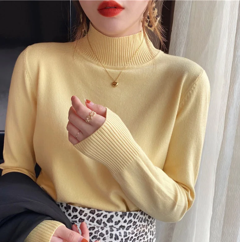 NiDELL Soft Glutinous Sweater Women's Autumn and Winter Loose Outer Wear Half Turtleneck Knitted Bottoming Shirt . New Inner Wear Gentle Top