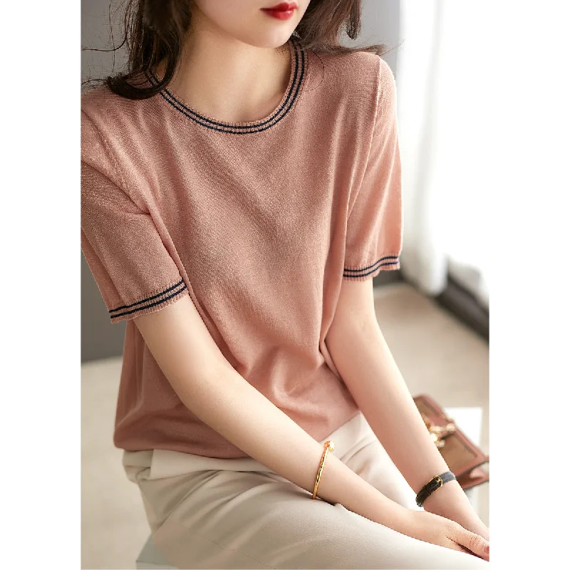 NiDELL . Spring and Summer New Good Quality 16 Needles! Thin Skin-Friendly Shiny Silk round Neck Sweater T