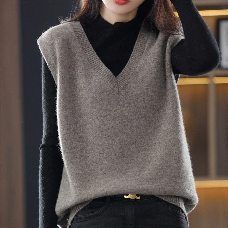 NiDELL Vest Women's Sweater Autumn and Winter . New Autumn and Winter Vest Outer Wear V-neck Knitted Vest Outer Wear Waistcoat