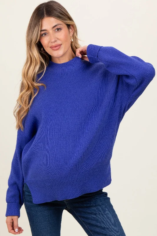 Royal Blue Mock Neck Basic Maternity Sweater