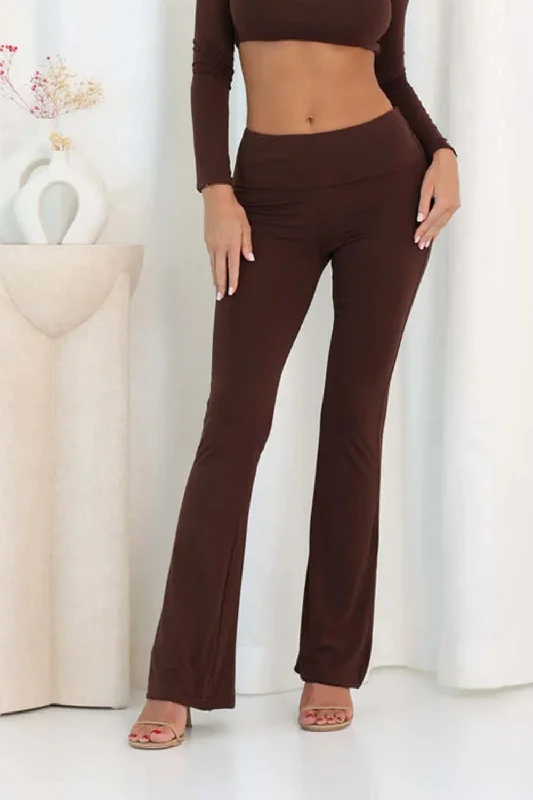 MID RISE FLARED TROUSERS IN BROWN