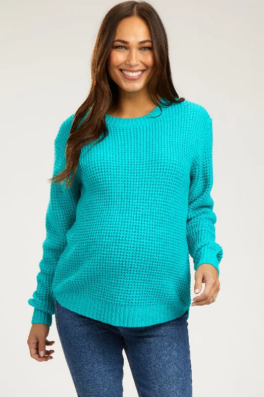 Turquoise Waffle Knit Round Hem Maternity Sweater