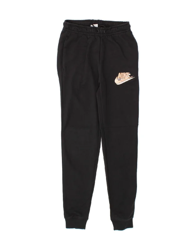 NIKE Womens Graphic Tracksuit Trousers Joggers UK 4 XS Black Cotton