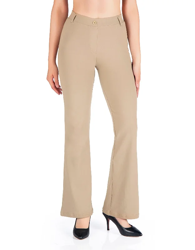 Flare Yoga Dress Pants, Back Pockets (Khaki)