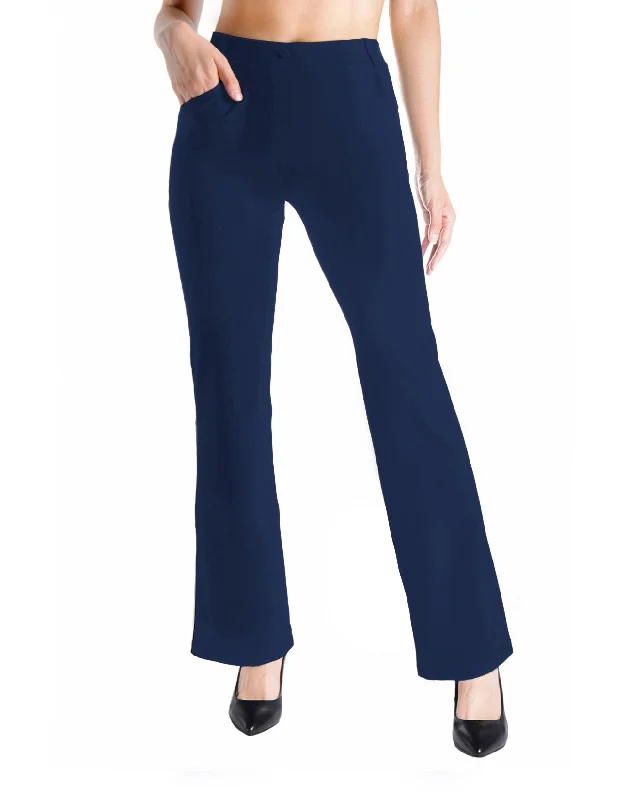 Flare Yoga Dress Pants, 4 Pockets (Navy Blue)