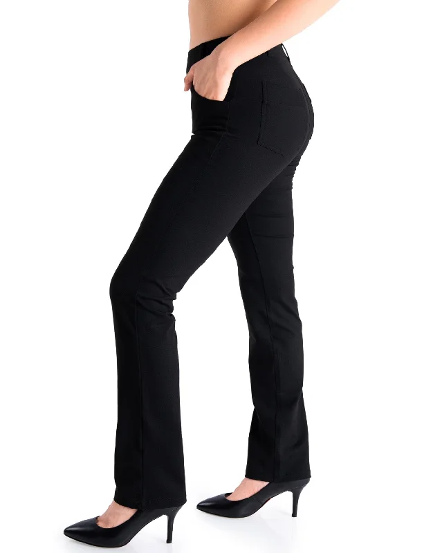 Straight Leg Yoga Dress Pants, 4 Pockets (Black)