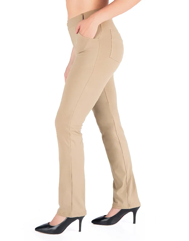 Straight Leg Yoga Dress Pants, 4 Pockets (Khaki)