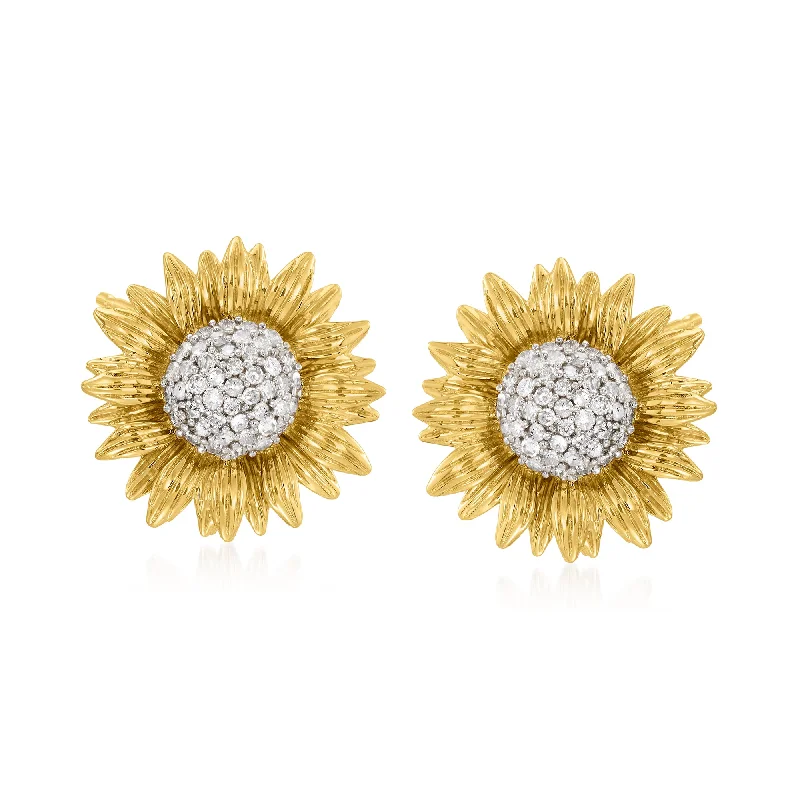 Get The Sparkle You Love At Prices You Adore Ross-Simons Diamond Sunflower Earrings in 14kt Yellow Gold