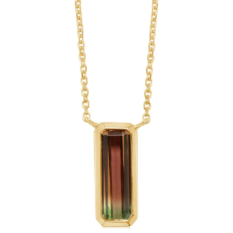Limited-Stock Jewelry Clearance – Grab Your Favorites Now Bremer Jewelry 14K Yellow Gold Rectangle Shape Watermelon Tourmaline Bezel Necklace (1.83ctw)