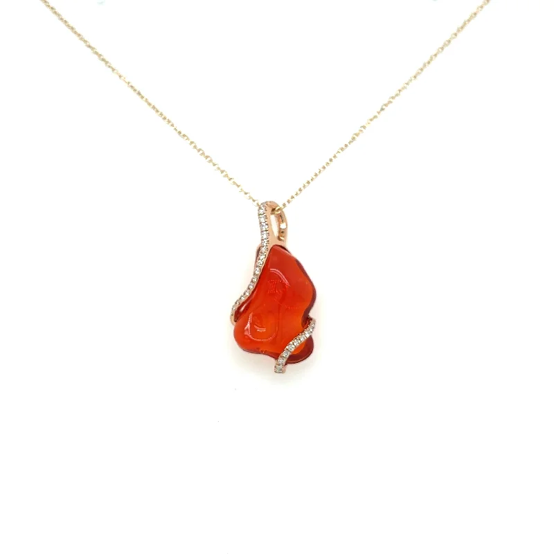Buy More, Save More On Stunning Jewelry Designs Bremer Jewelry 18K Rose Gold Fire Opal and Diamond Necklace (4.79ctw)