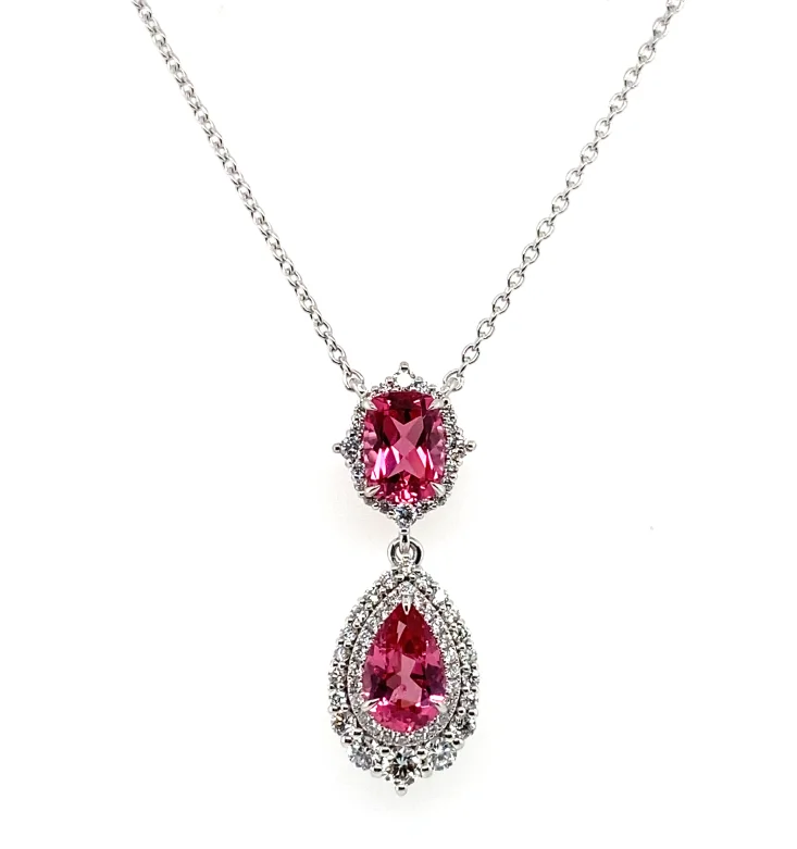 Fashion-Forward Jewelry At Incredible Prices Bremer Jewelry 18K White Gold Pink Spinel and Diamond Drop Necklace (2.49ctw)