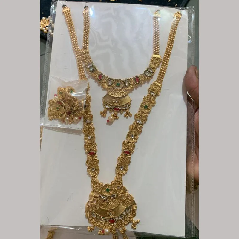 Luxury Handcrafted Jewelry For Elegant Looks Anjali Jewellery Gold Plated Kundan Stone Double Necklace Set
