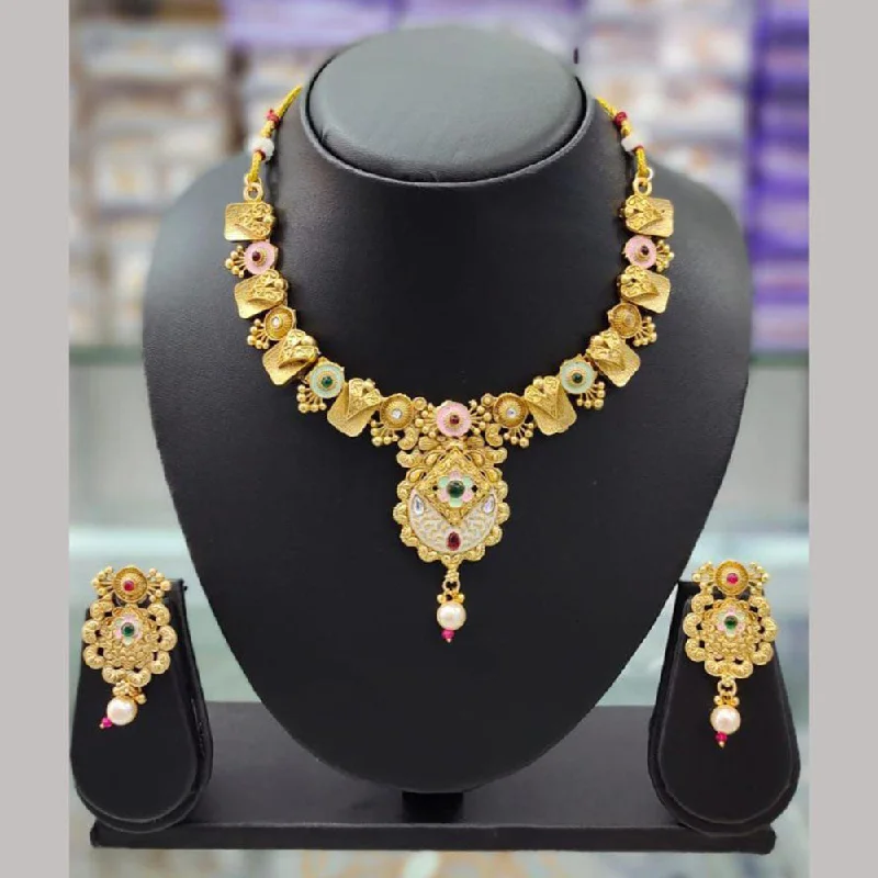 Clearance Sale On High-End Jewelry Collections Anjali Jewellery Gold Plated Pota Stone Meenakari Necklace Set