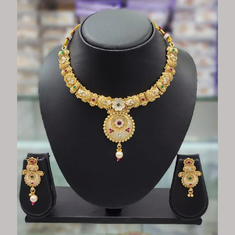 Exclusive Online Discounts On Stylish Jewelry Anjali Jewellery Gold Plated Pota Stone Meenakari Necklace Set
