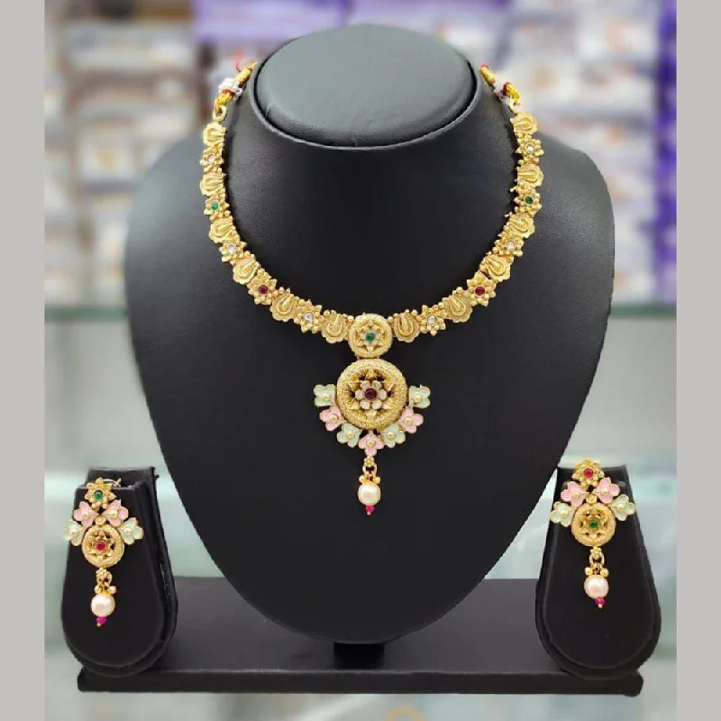 Waterproof Stainless Steel Jewelry For Lasting Beauty Anjali Jewellery Gold Plated Pota Stone Meenakari Necklace Set