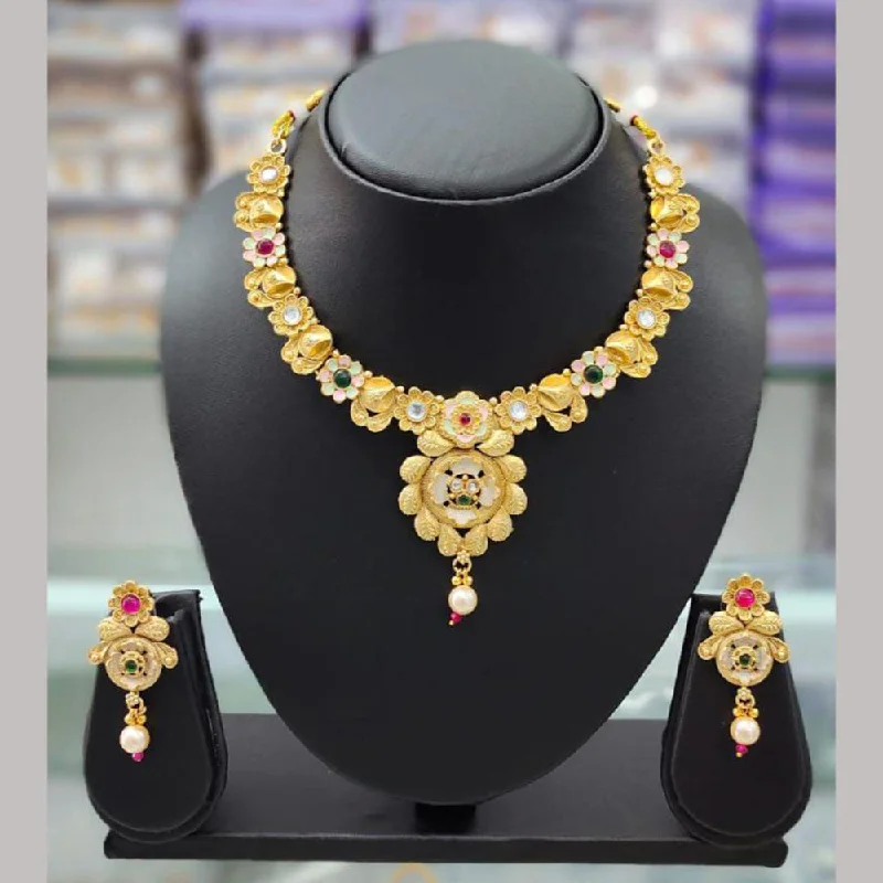Romantic Heart-Shaped Jewelry For Special Gifts Anjali Jewellery Gold Plated Pota Stone Meenakari Necklace Set
