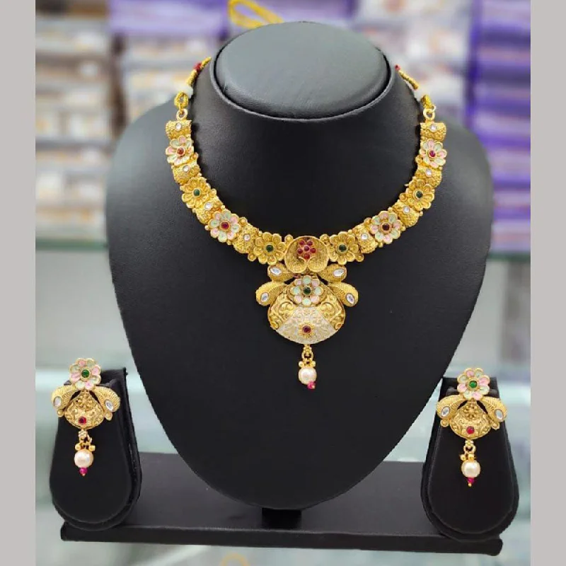 Eco-Friendly Sustainable Jewelry For Conscious Buyers Anjali Jewellery Gold Plated Pota Stone Meenakari Necklace Set