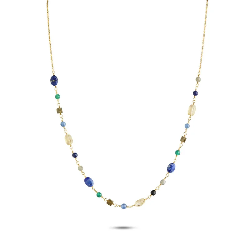 Premium Diamond Jewelry At Once-In-A-Lifetime Discounts Gem Candy Confidence 18K Gold Plated Necklace w. Laboradorite, Agate, Citrin, Kyanite & Lapis