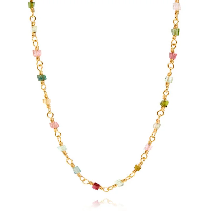Unlock Unbeatable Jewelry Deals Before They’Re Gone Mixed coloured 18K Gold Plated Necklace w. Tourmalines