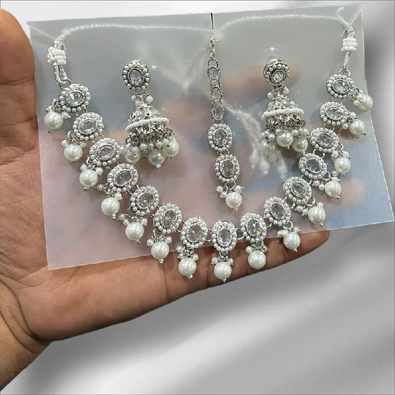 Shop Dazzling Jewelry With Special Promotional Discounts Hira Collections Silver Plated Crystal Stone And Beads Necklace Set
