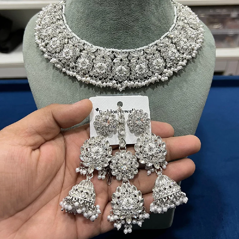 Exclusive Jewelry Bundles At Discounted Rates Hira Collections Silver Plated Crystal Stone And Pearl Necklace Set