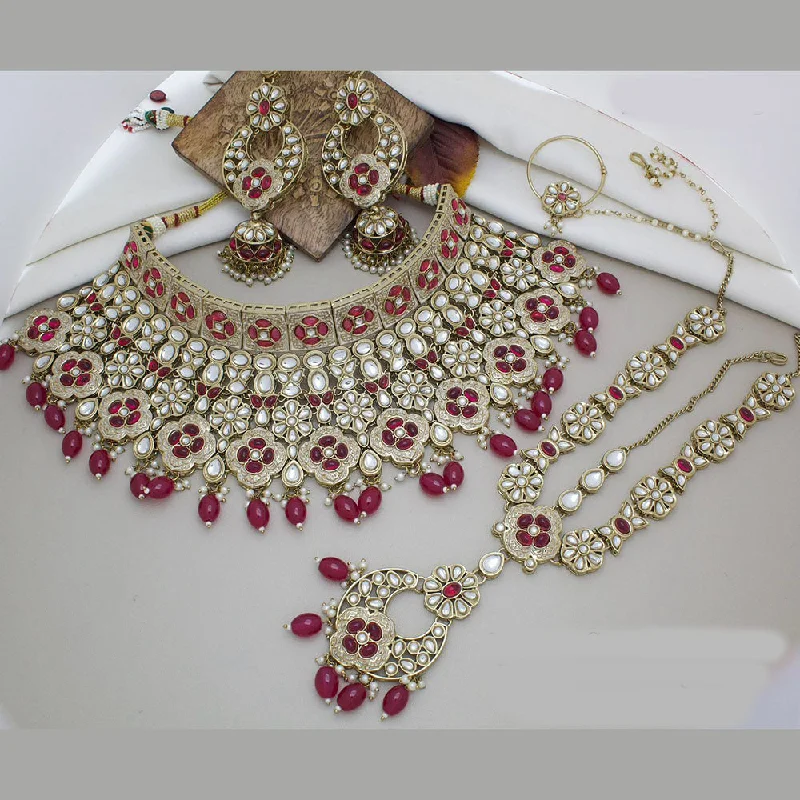 Flash Sale On Elegant Jewelry – Don't Miss Out JCM Gold Plated Kundan Stone And Pearls Semi Bridal Necklace Set
