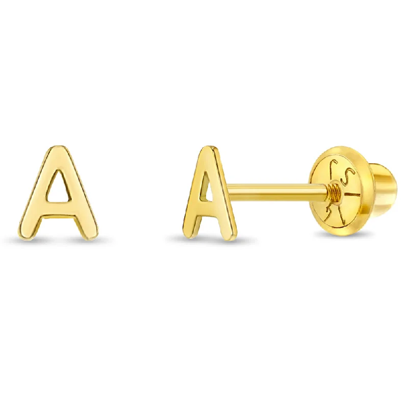 Luxury Jewelry Sale – Elegant Styles At Unbeatable Prices 14k Gold Itsy Bitsy Initial Letter Toddler / Kids / Girls Earrings Safety Screw Back