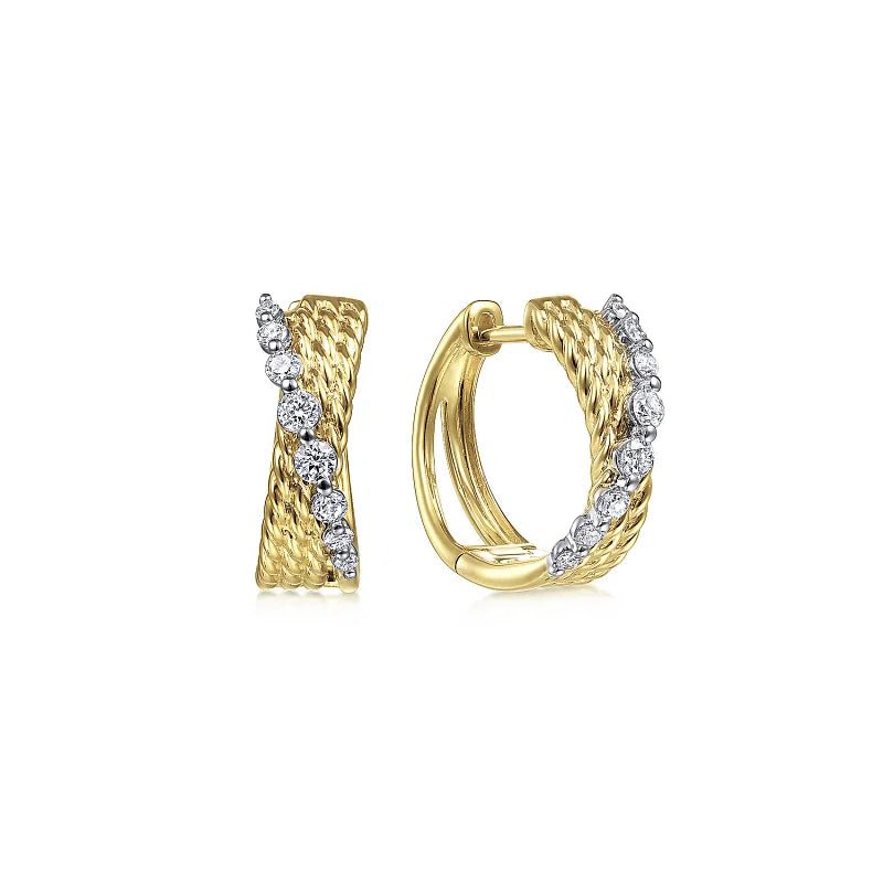 Luxury Jewelry Sale – Sparkle For Less 14K Two-Tone Twisted 15mm 0.24ctw Diamond Huggie Earrings