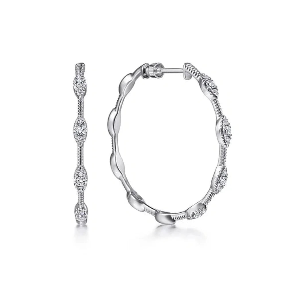 Limited-Time Offer On Premium Jewelry Collections 14K W Gold 0.41ctw Diamond Station Hoop Earrings