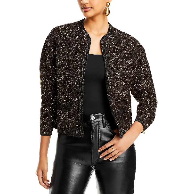 Penelope Womens Metallic Sequined Cardigan Sweater