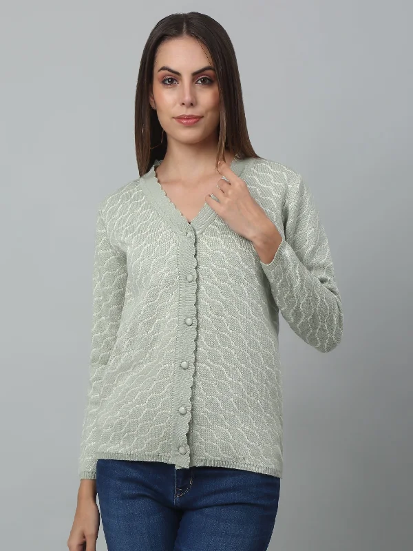 Women's Casual  Mint V neck Cardigan Sweater