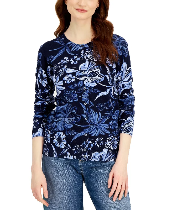 Karen Scott Womens Malibu Escape Floral Button Cardigan