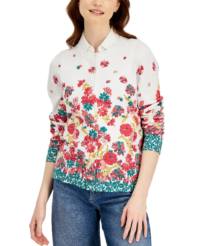 Karen Scott Womens Monica Floral Button Cardigan