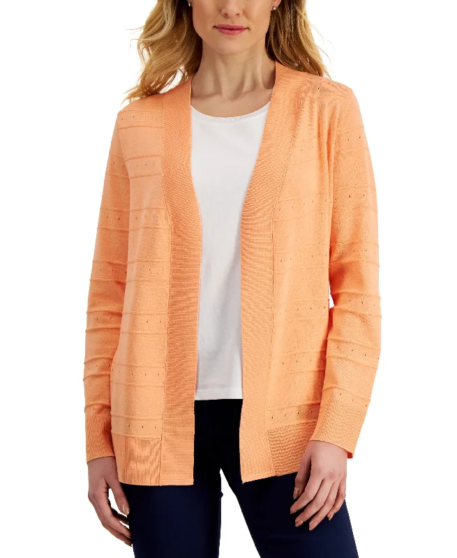 Karen Scott Womens Pointelle Open Cardigan