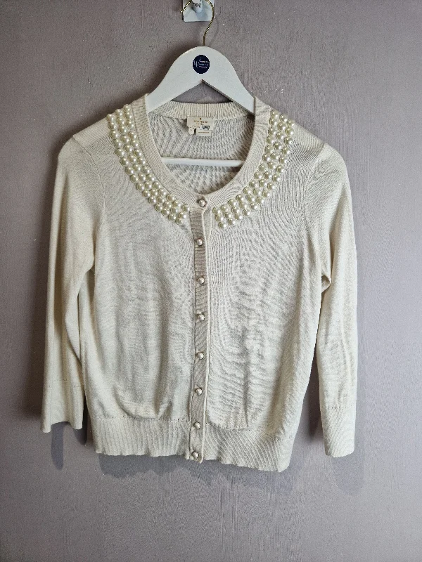 Kate Spade cotton / silk /cashmere cream pearl embellished cardigan - small