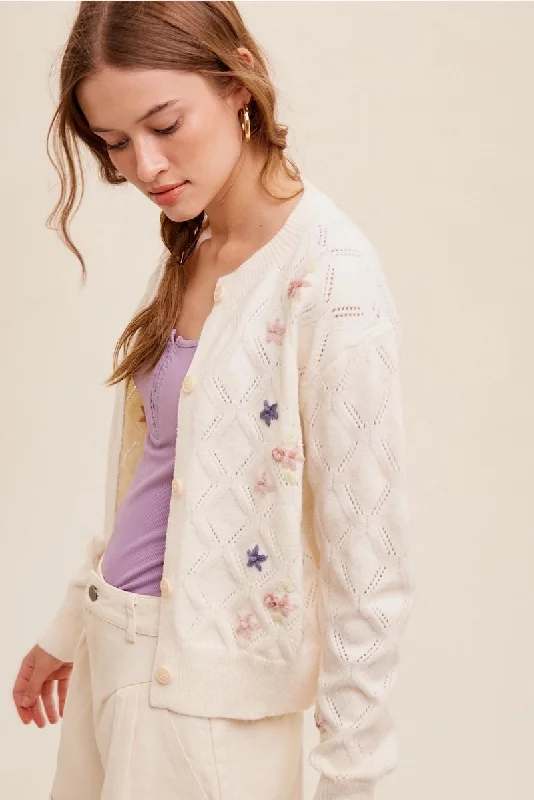 Pop Floral Sweater Weaved Cardigan